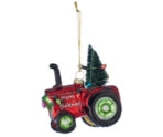 Shiny Red Tractor with Tree Hanging Ornament