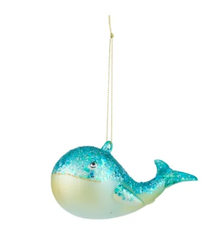 Blue Whale with Glitter Glass Ornament