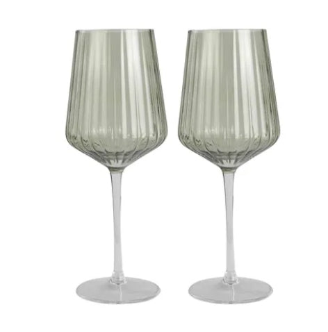Green Ribbed Wines Glasses