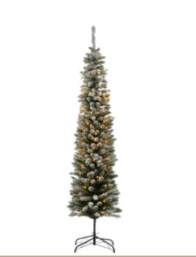 Snowy Slim Christmas Tree with LED Tips (195cm)