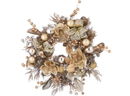 Gold Pine Wreath with Baubles & Berries