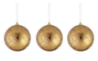 3pce Foam Sugar Finish Bauble - Gold