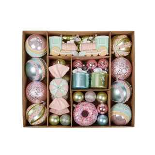 Set of 70 Xmas Plastic Decos Box Pastel