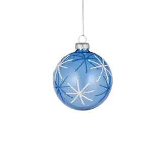 Blue and White Snowflake Glass Bauble