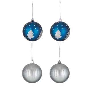 4Pk Baubles in Box Blue and Silver