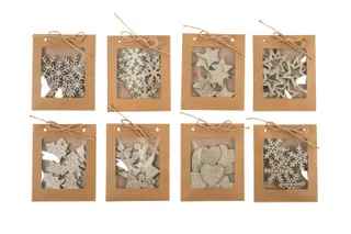 Set 8 Xmas Wood and Glitter cut out Decorations