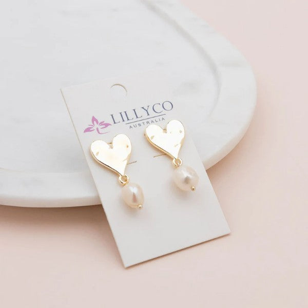 HEART & DROP PEARL EARRING