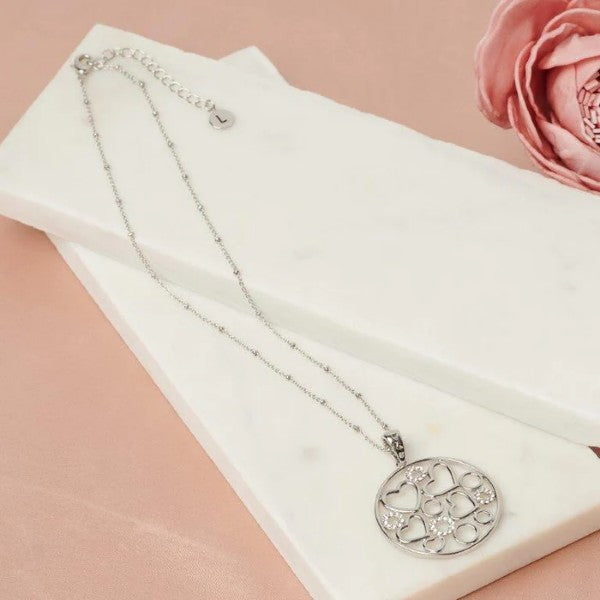 Fine Circle Of Hearts Pendant Necklace - Silver**