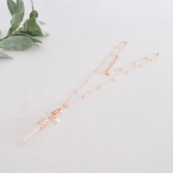 Matte Rose Gold Long Crystal Necklace**