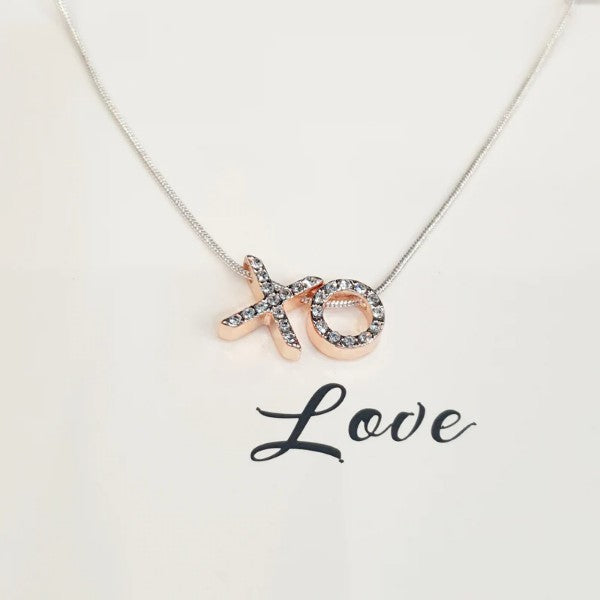 MIXED SILVER & ROSE GOLD 'XO' NECKLACE**