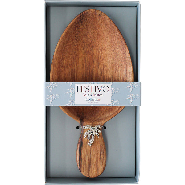 Acacia Wood Scoop/Server with Metal Detail